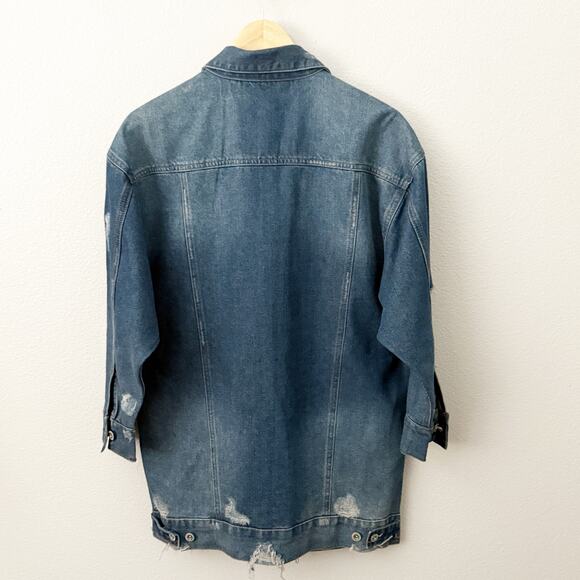 HIGHWAY JEANS | Oversized Denim Jacket Jean Distressed Long Length Wash | Medium - Picture 6 of 8